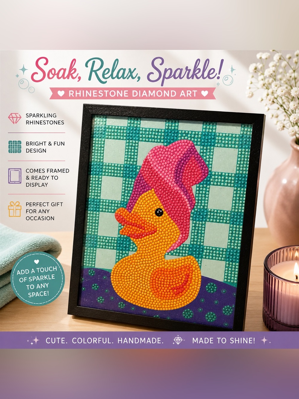 Diamond Art Duck  Bathroom Decor Framed
